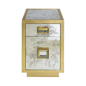ONE DRAWER SIDE TABLE WITH ANTIQUE MIRROR SIDE IN GOLD LEAF