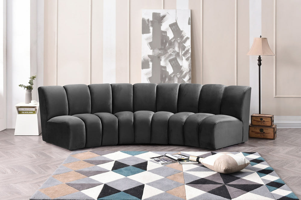 Lynda 3pc. Modular Sectional In Grey Velvet