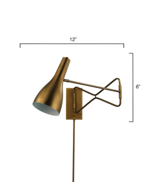 Lenz Swing Arm 1-Light Wall Sconce, Antique Brass