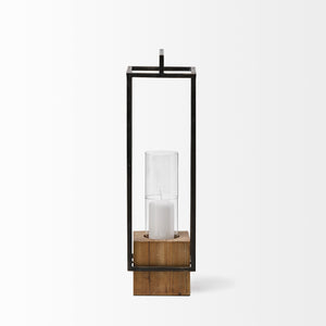 Orionis Large Wood w/ Black Metal Lantern Candle Holder