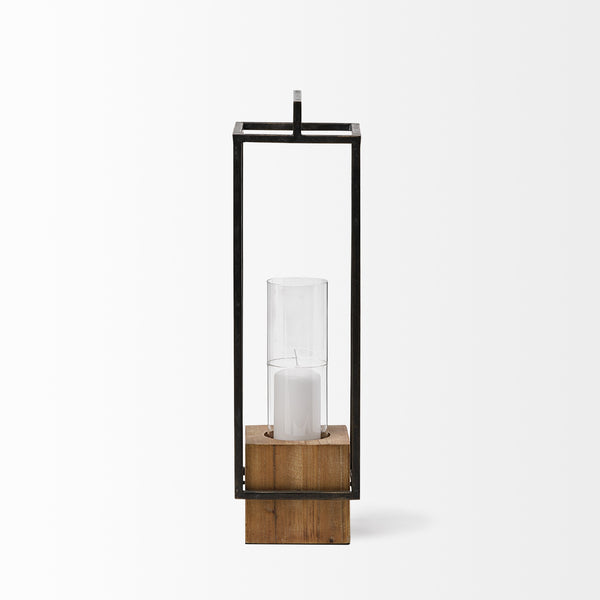 Orionis Large Wood w/ Black Metal Lantern Candle Holder