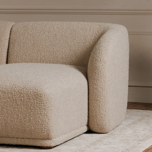 Faye Left Sectional in Beige Boucle with Curved Back