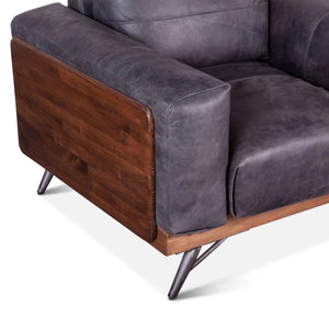 Mid-Century Leather and Wood Armchair, Antique Ebony