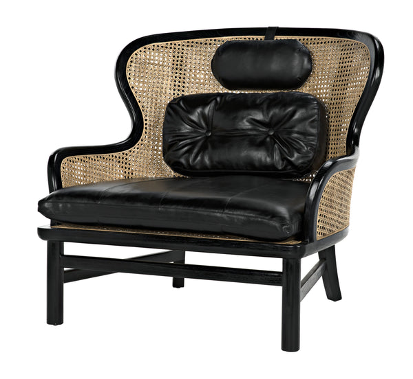 Marabu Sungkai/Mindi Chair in Charcoal Black with Black Leather and Caning