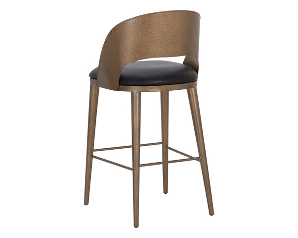 DEZIRAE BARSTOOL - ANTIQUE BRASS - CHARCOAL BLACK LEATHER