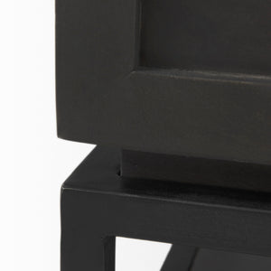 Divina Black-Brown Wood w/ White Marble Top and Black Metal Base 1 Drawer Side Table
