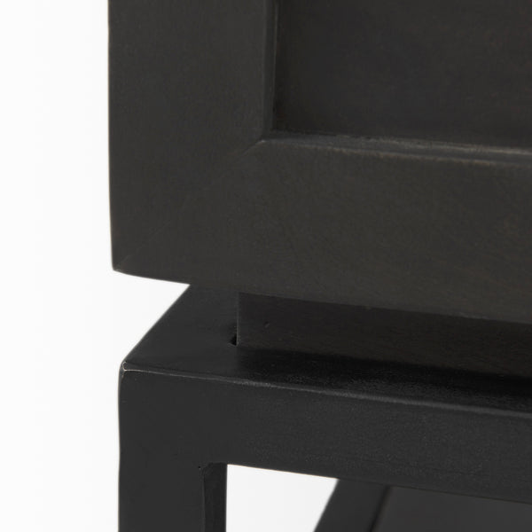Divina Black-Brown Wood w/ White Marble Top and Black Metal Base 1 Drawer Side Table