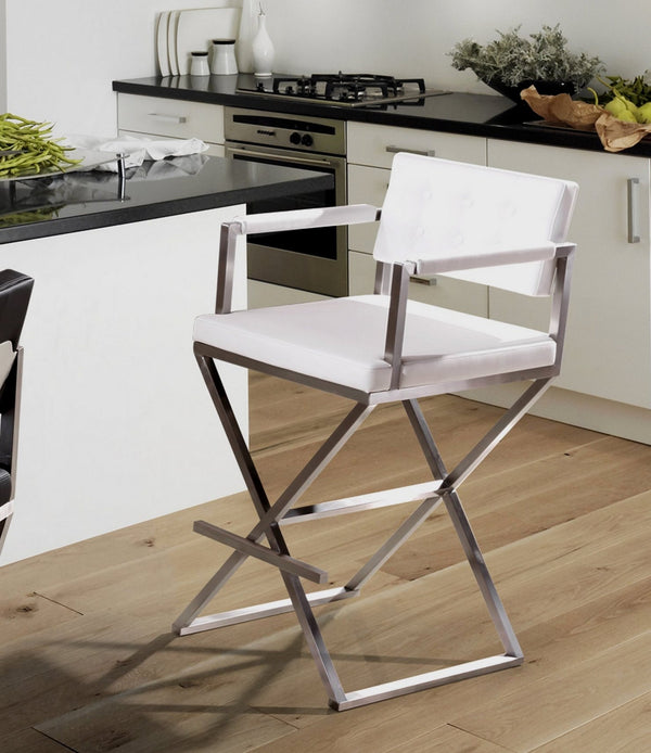 Director White Stainless Steel Counter Stool