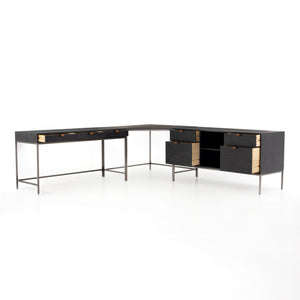 Trey Desk System With Filing Credenza in Black Wash