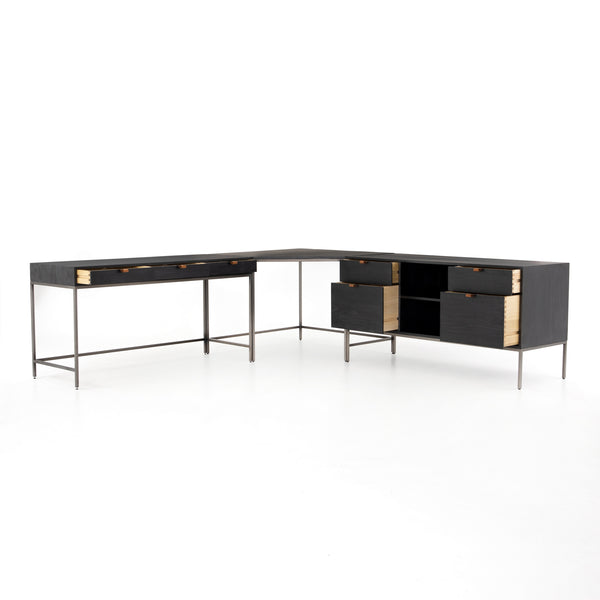 Trey Desk System With Filing Credenza in Black Wash
