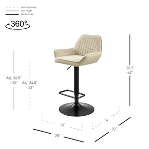 Luther Fabric Gaslift Swivel Bar Stool In Strata Cream (Set of 2)