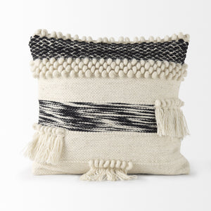 Beardell 18 x 18 Cream And Black Details With Tassels  Decorative Pillow Cover