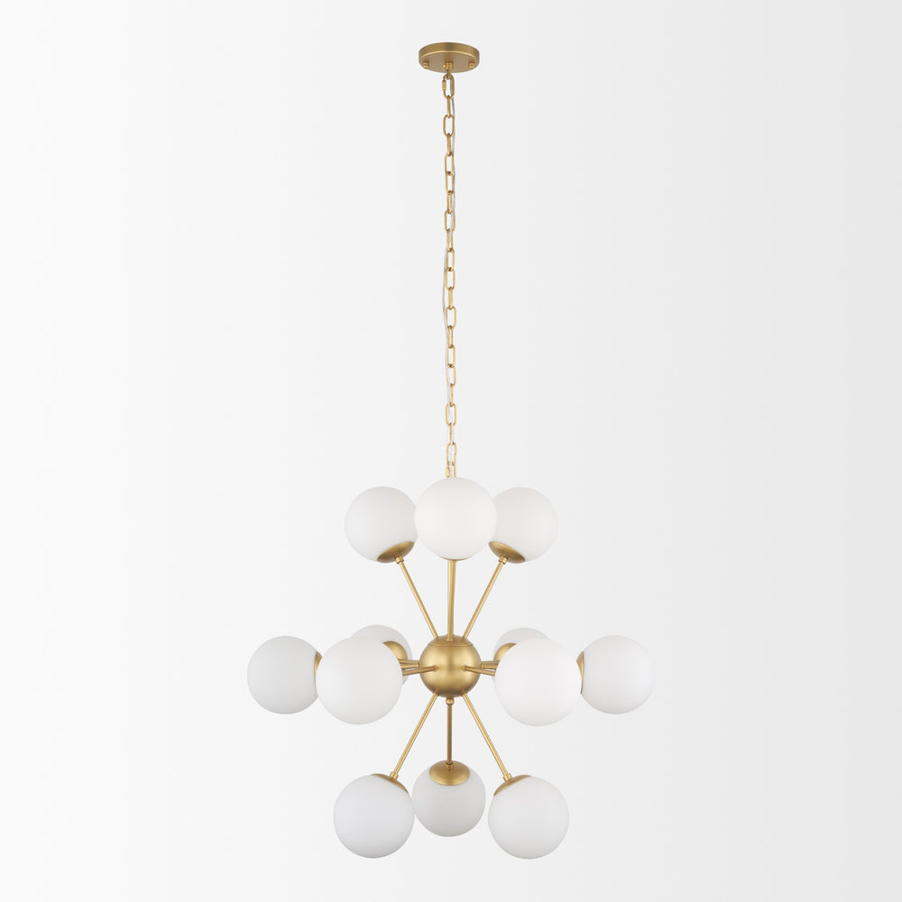 Barbara Brushed Gold Metal w/ Frosted Glass Globes 11-Light Chandelier