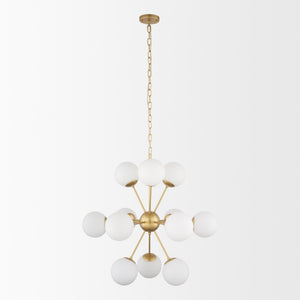 Barbara Brushed Gold Metal w/ Frosted Glass Globes 11-Light Chandelier