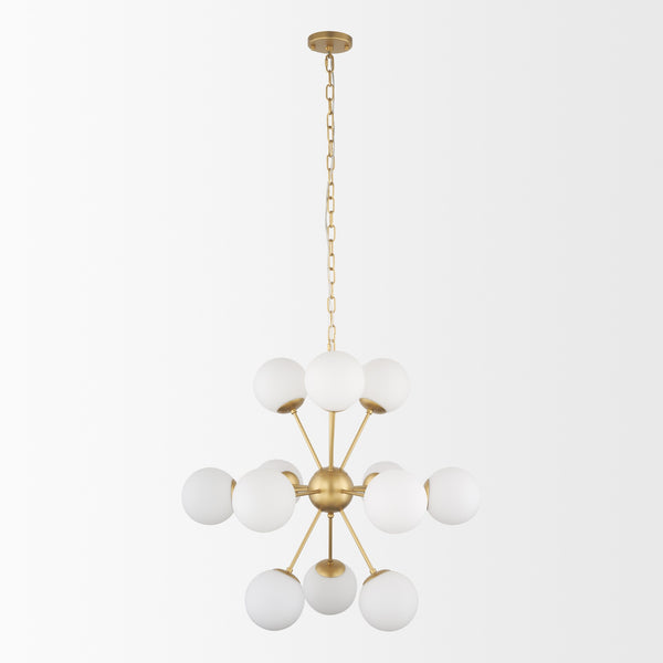 Barbara Brushed Gold Metal w/ Frosted Glass Globes 11-Light Chandelier