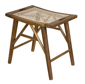 Murphy Teak and Caning Stool with Clear Coat Flat Finish