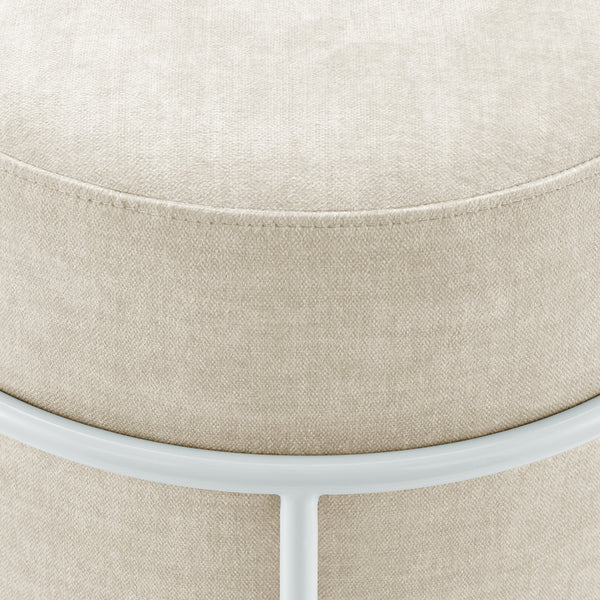 Ophelia Velvet Round Ottoman w/ White Metal Frame, Padburry Cream