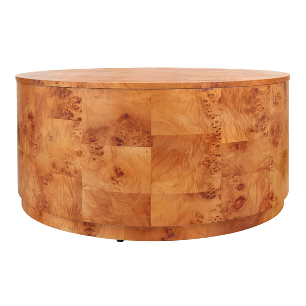 Arsenio Burl Wood Round Coffee Table, Golden Brown Burl