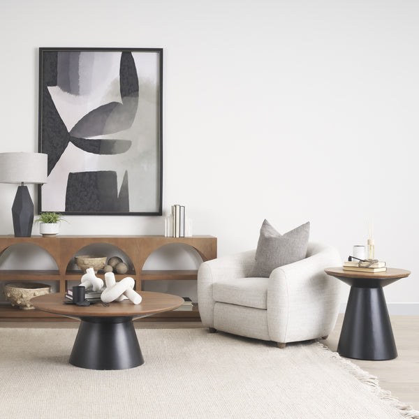 Mitchell 22.0L x 22.0W x 23.0H Black Metal Pedetal Base with Brown Wood Top Side Table