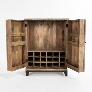 Vivienne Solid Wood Bar Cabinet - Distressed Taupe