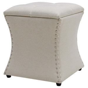 Amelia Fabric Nailhead Tufted Storage Ottoman In Cardiff Cream