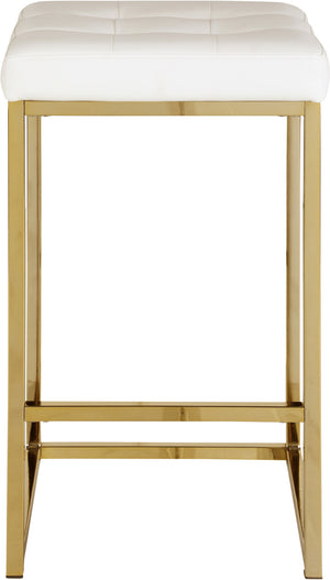 Pearl Stool In White Faux Leather and Gold