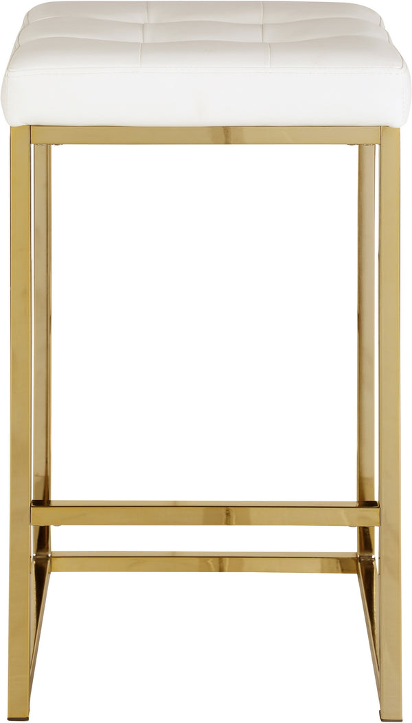 Pearl Stool In White Faux Leather and Gold