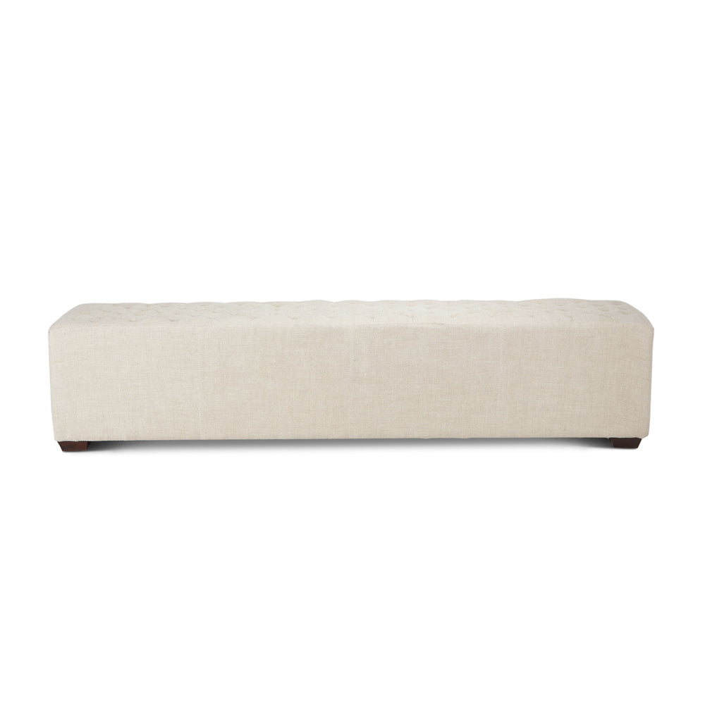 D'Orsay 78-Inch Long Beige Linen Bench with Diamond Stitched Detailing