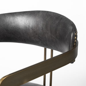 Hollyfield II 20.5L X 21.5W X 29.5H Black Leather Seat Gold Iron Frame Dining Chair
