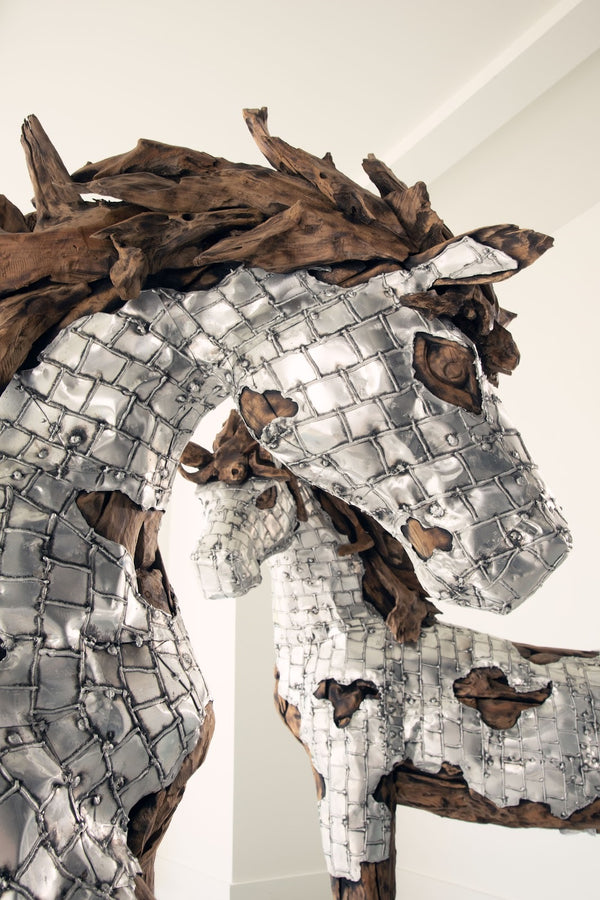 Mustang Horse Armored Sculpture, Galloping