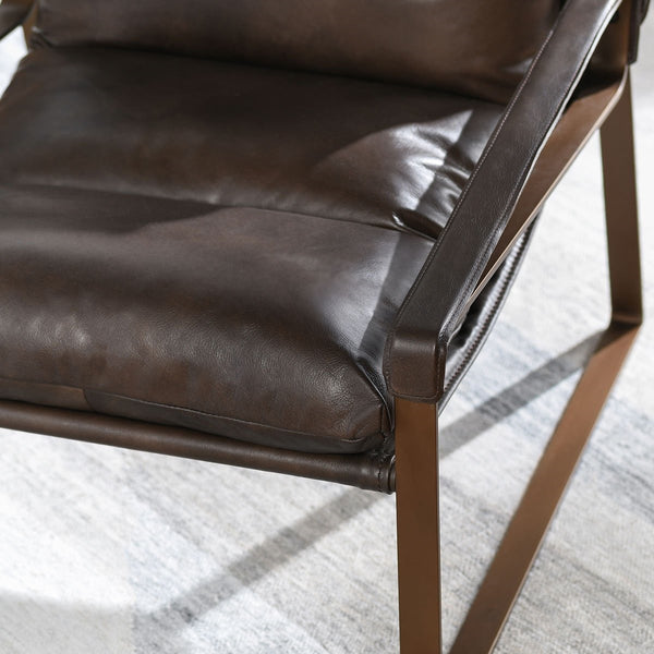 Morgan Leather Accent Chair with Iron Legs - Truffle Brown