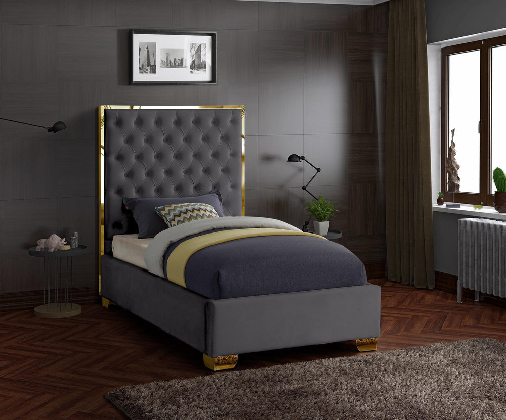 Jared Twin Bed In Grey Velvet