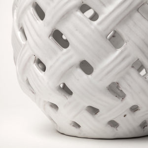 Forillon I Short White Glazed Lattice Pattern Vase
