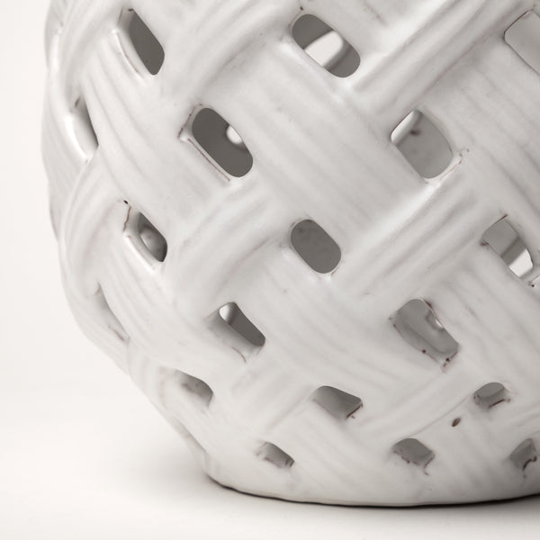 Forillon I Short White Glazed Lattice Pattern Vase