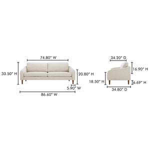 Moe's Quinn Sofa in Oatmeal with Rubberwood Legs