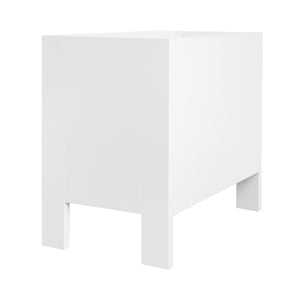 TWO DRAWER SIDE TABLE WITH FLUTED DETAIL IN MATTE WHITE LACQUER