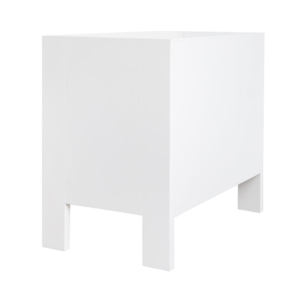 TWO DRAWER SIDE TABLE WITH FLUTED DETAIL IN MATTE WHITE LACQUER