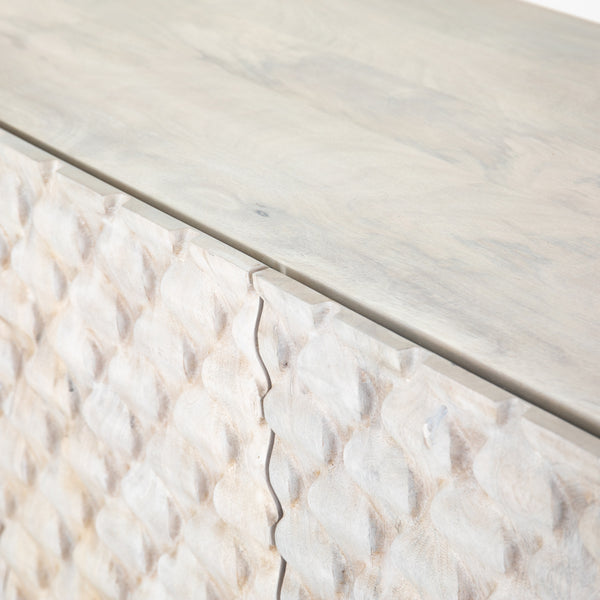Rio Media Console-Round Cut White Wash