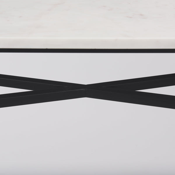 Lucas 50 X 16 X 30 White Marble Top Black Metal Frame Console Table