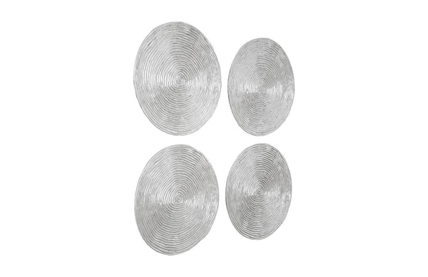 Ripple Wall Disk, Set Of 4, Resin, Large, Silver Leaf With Antiquing