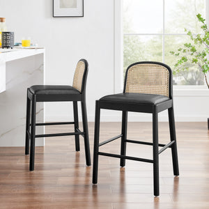 Donna KD Faux Leather Rattan Counter Stool, Casa Black