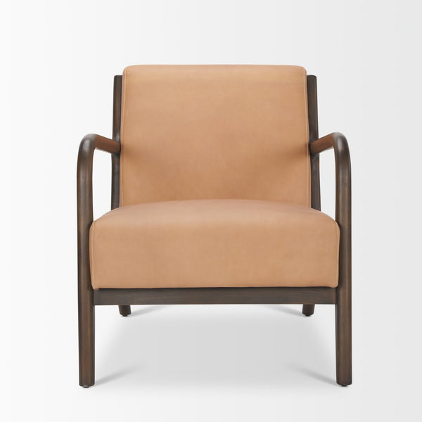 Cashel Accent Chair W/ Dark Brown Wood and Tan Genuine Leather
