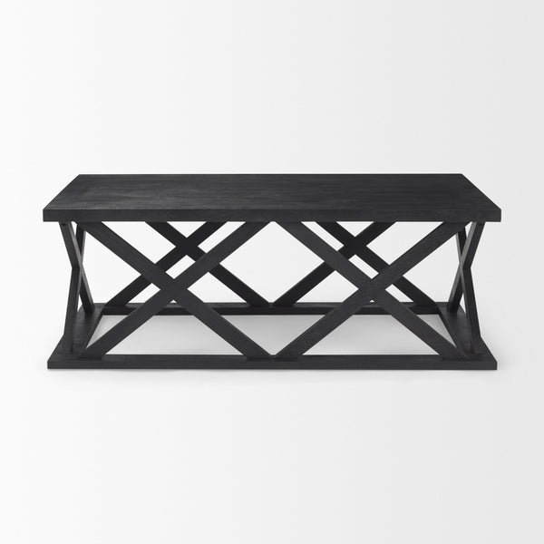 Forsey 48.0L x 28.0W x 17.5H Black Wood Rectangular Coffee Table