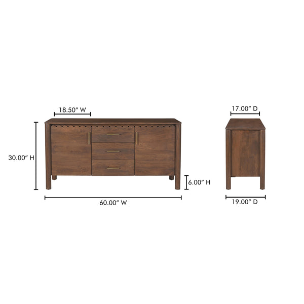 Wiley 3 Drawer Sideboard in Vintage Brown