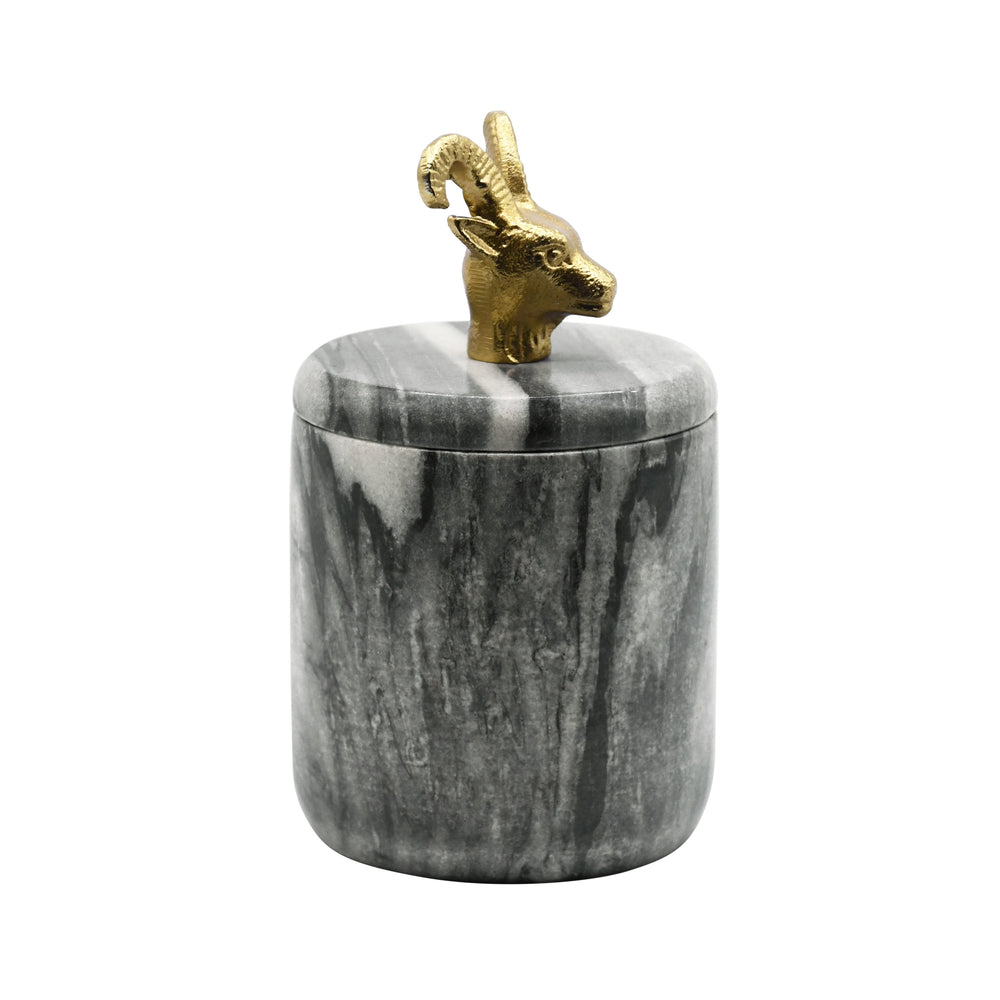 BLACK MARBLE CONTAINER WITH BRASS RAM HANDLE