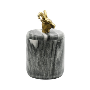 BLACK MARBLE CONTAINER WITH BRASS RAM HANDLE