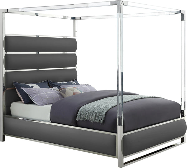 Renee King Bed In Grey Faux Leather