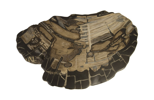 Cast Petrified Wood Stool In Brown & Grey
