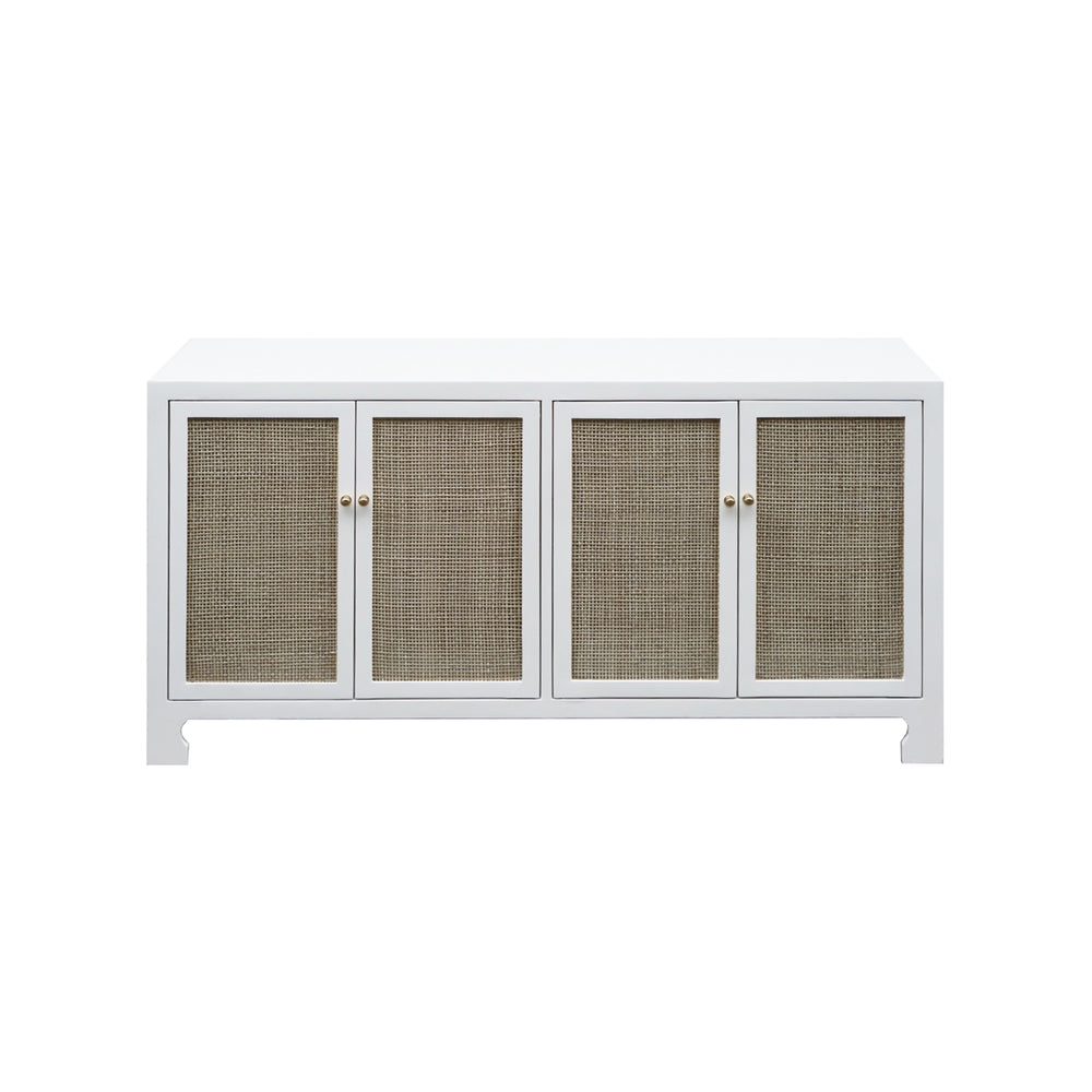 CANE CABINET W. BRASS HARDWARE IN WHITE LACQUER