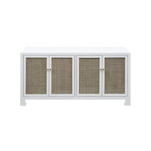 CANE CABINET W. BRASS HARDWARE IN WHITE LACQUER